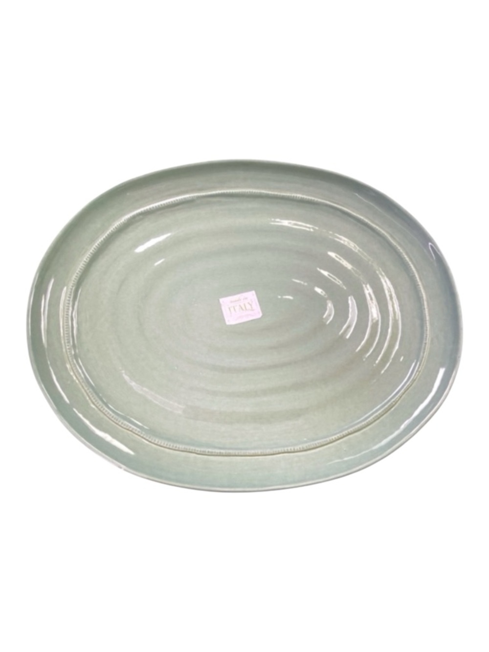 Light Green Ceramic Oval Serving Platter 13” x 11” Italian Pottery Cottagecore